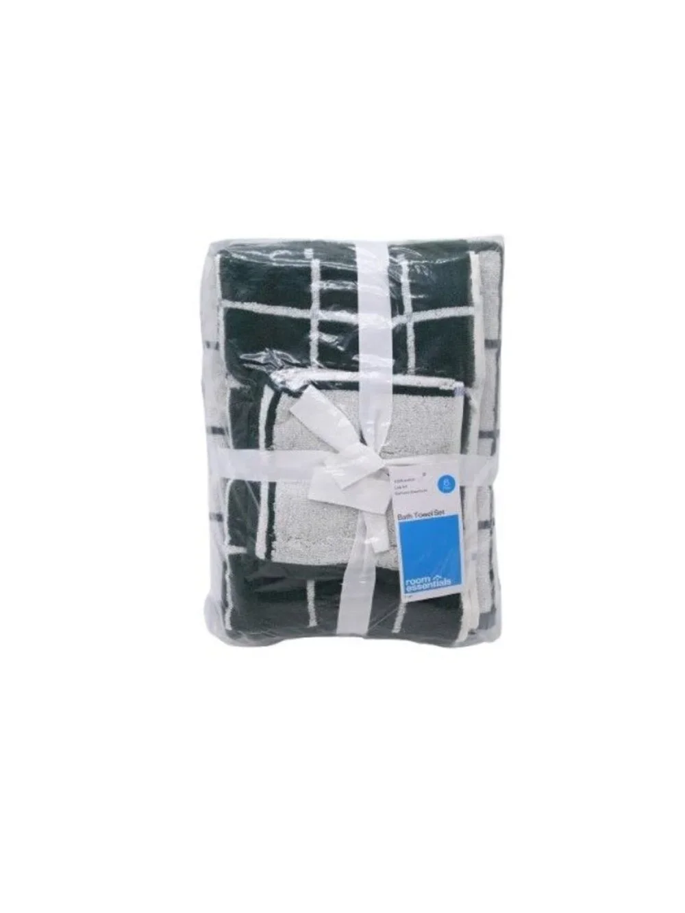 NIP Room Essentials 6 Piece Bath Towel Set Checkered Pattern Green Home Decor